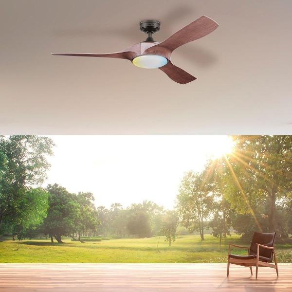 VENTILADOR DE TECHO SATURNO 54" INTERIOR/EXTERIOR CON LED INTEGRADO CAFÉ