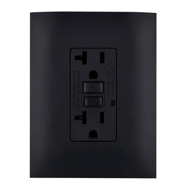 CONTACTO DÚPLEX CON FALLA A TIERRA Y PLACA DE PARED INCLUIDA NEGRO CARBONCILLO