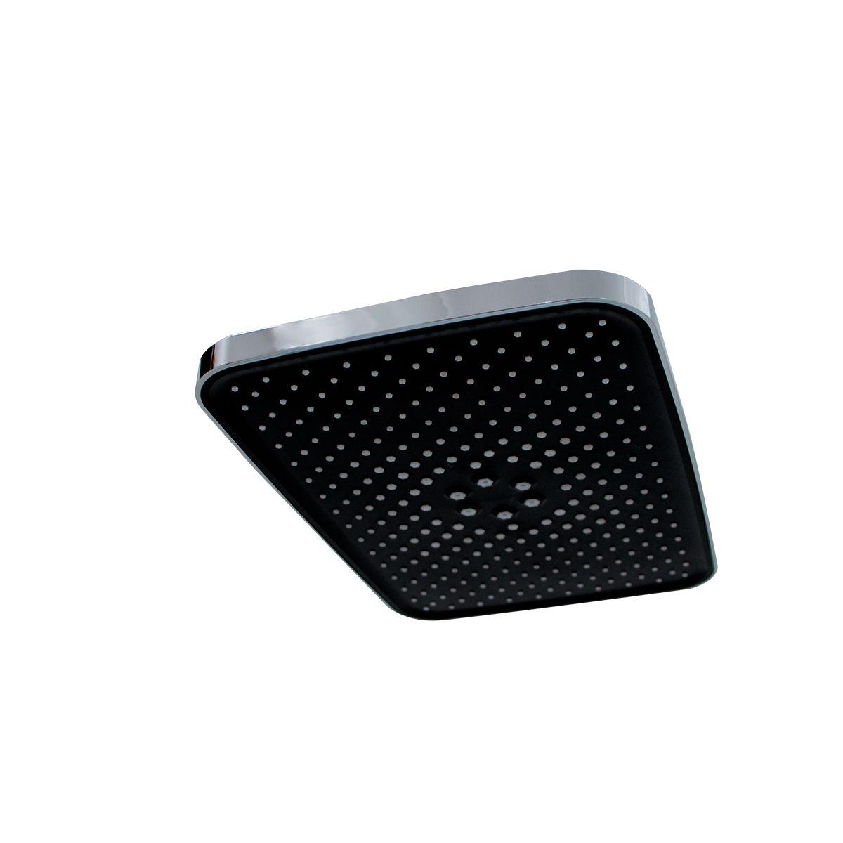 Regadera rectangular de 31 x 20 cm de abs con acabado cromo con vista negro mate