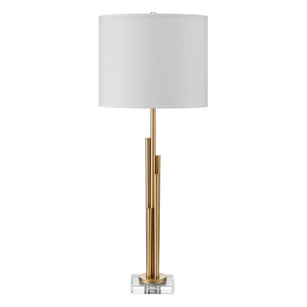 LAMPARA DE MESA DORADA CON PANTALLA BLANCA