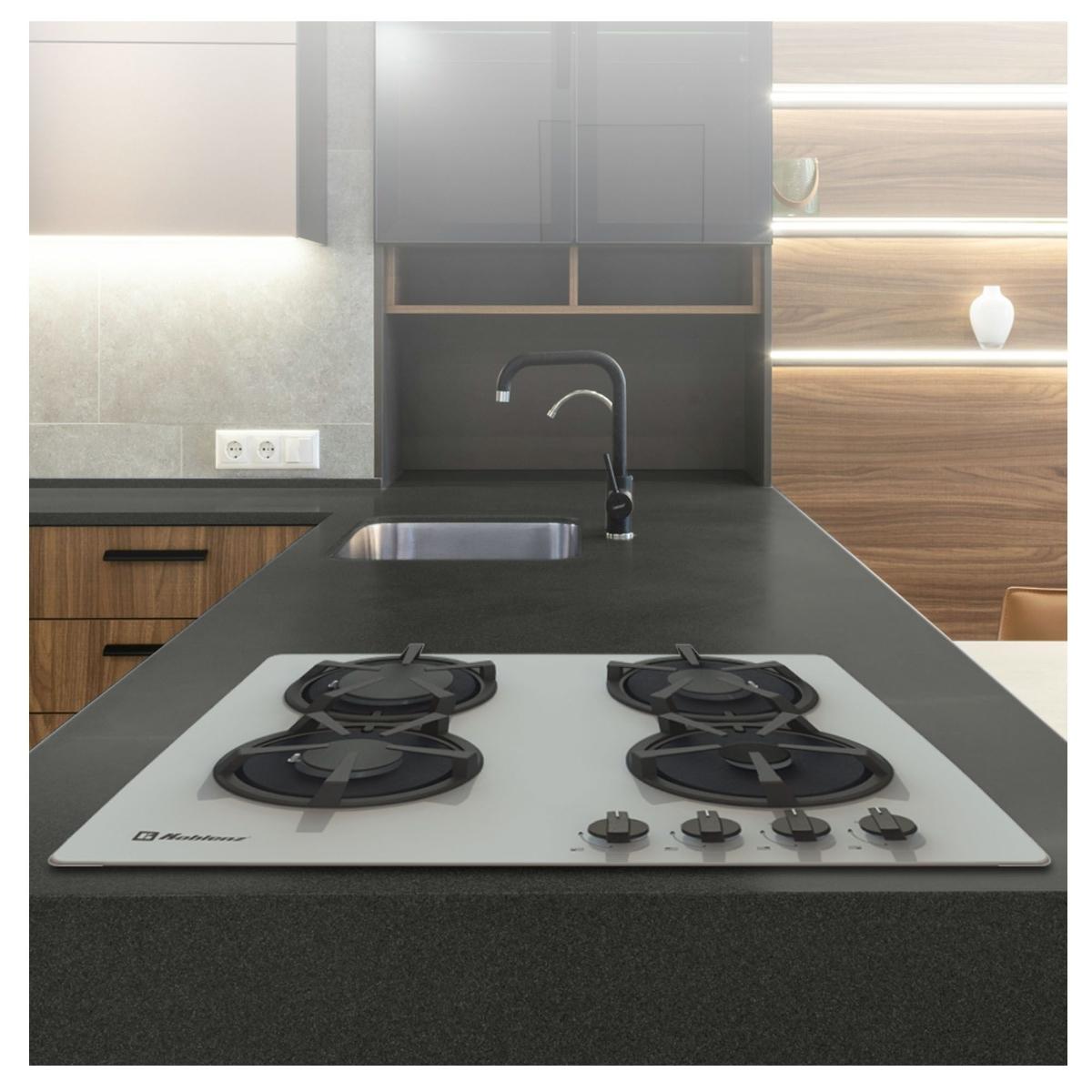 Parrilla de empotre a gas de cristal 60 cm gris