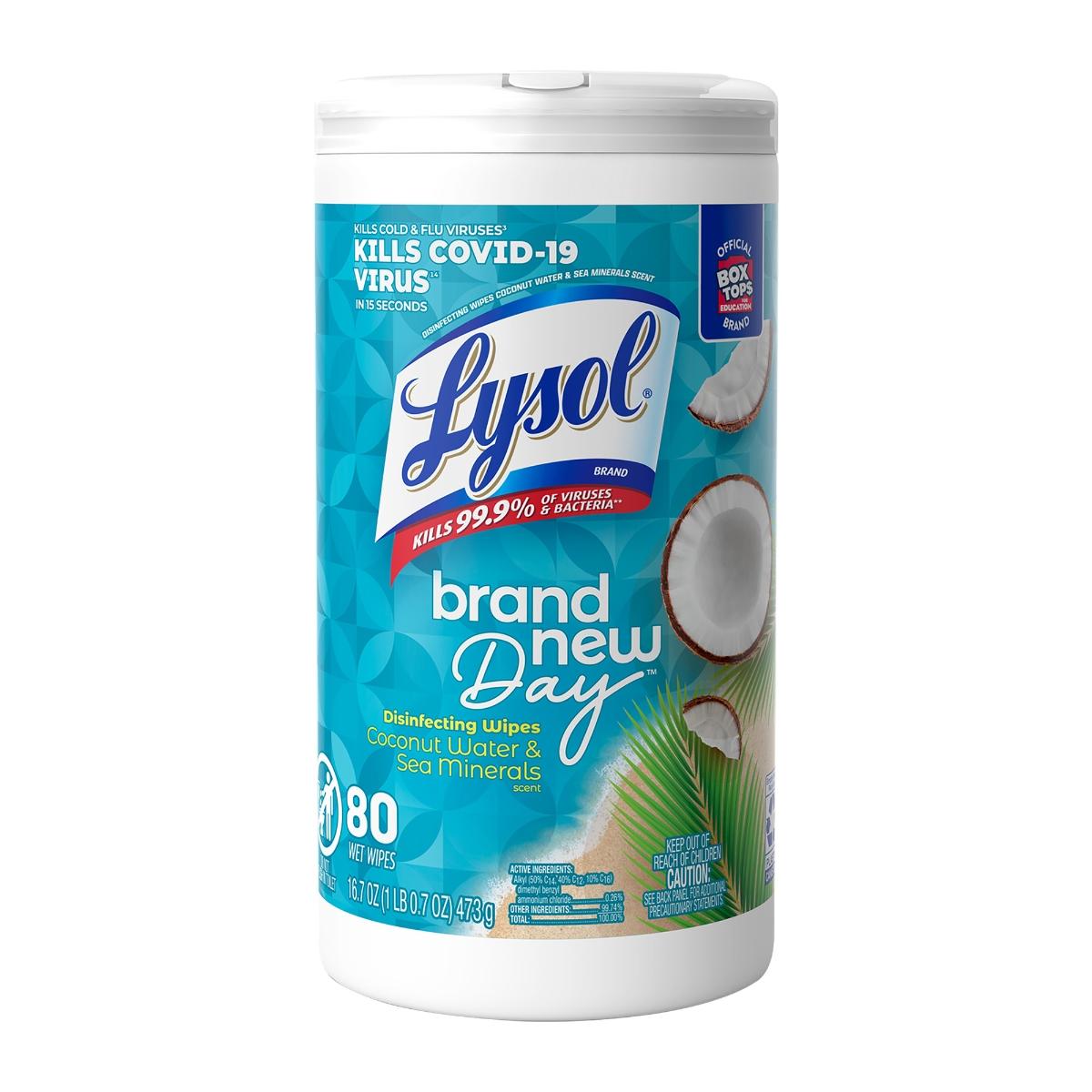 Lysol toallitas desinfectantes para superficies brand new day coconut & seaminerals 80s