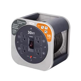 CARRETE CON CABLE DE EXTENSION 16/3 DE 9.14 METROS CON 4 TOMACORRIENTES ATERRIZA