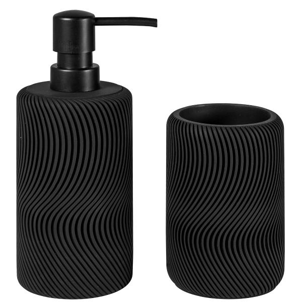 SET DISPENSADOR DE JABÓN Y PORTA CEPILLO DE DIENTES NEGRO