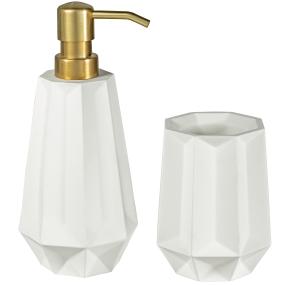 FLOWELL SET DISPENSADOR DE JABÓN Y PORTA CEPILLO DE DIENTES BLANCO