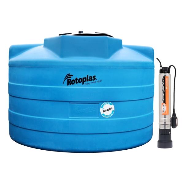 COMBO CISTERNA 2800 L SIN EQUIPO Y BOMBA SUMERGIBLE CON FLOTADOR 1/2 HP
