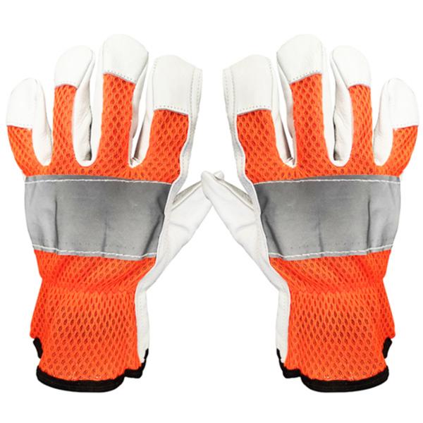 GUANTE DE PIEL GRIS CON ALTA VISIBILIDAD NARANJA