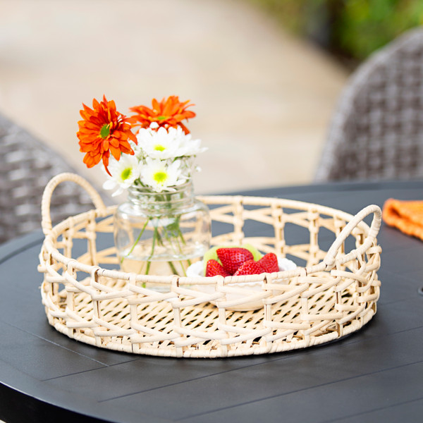 CHAROLA REDONDA CAFÉ CLARO DE RATTÁN