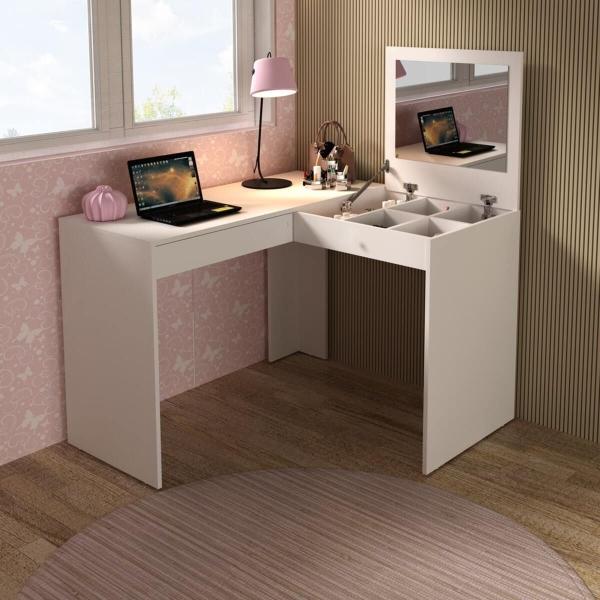 TOCADOR VANITY MULTIFUNCIONAL EN L CON ESPEJO Y CAJÓN