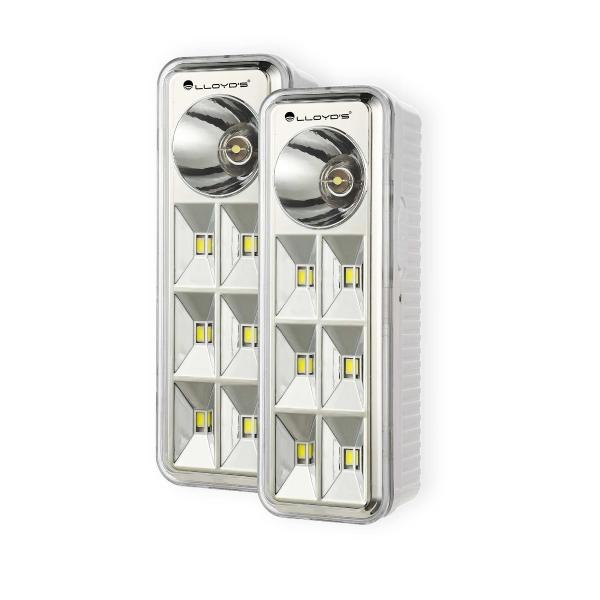 JUEGO DE 2 LÁMPARAS DE EMERGENCIA CON LINTERNA Y 6 LED