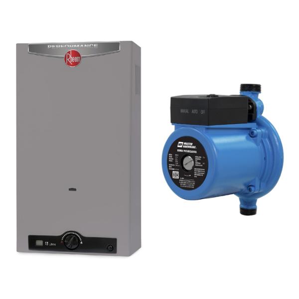 COMBO CALENTADOR DE AGUA INSTANTÁNEO 13 L GAS NATURAL Y BOMBA PRESURIZADORA 2 SERVICIOS 1/3 HP