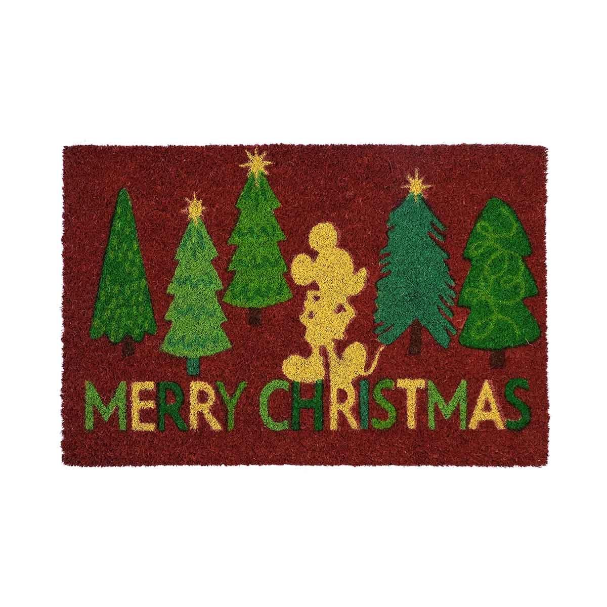 Tapete de entrada de coco disney mickey christmas woods 40 x 60 cm