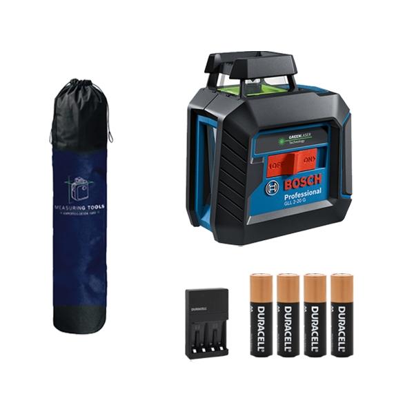 KIT NIVEL LÁSER BOSCH DE LÍNEAS VERDES 20 M + PORTA TRIPIÉ + BATERIAS DURACELL CON CARGADOR