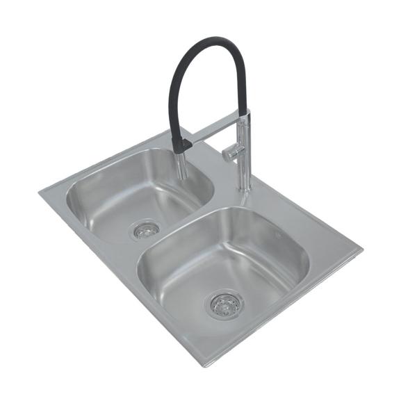 TARJA DE 2 TINAS 84 X 56 X 18 CM CON MONOMANDO NEGRO Y ACCESORIOS