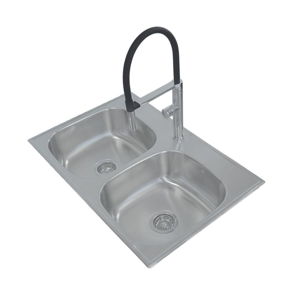 Tarja de 2 tinas 84 x 56 x 18 cm con monomando negro y accesorios