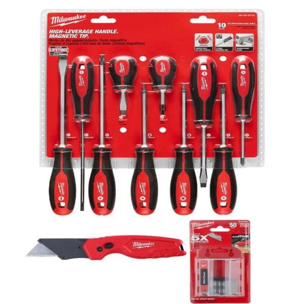 COMBO DE 10 DESARMADORES, NAVAJA PLEGABLE COMPACTA Y HOJAS DE CUCHILLA MULTIUSO