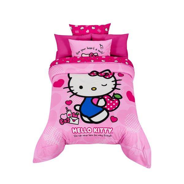 SET EDREDÓN DE MICROFIBRA MATRIMONIAL HELLO KITTY APPLE