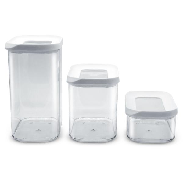 TRES CONTENEDORES CON TAPA BLANCA LIBRES DE BPA TRANSPARENTES