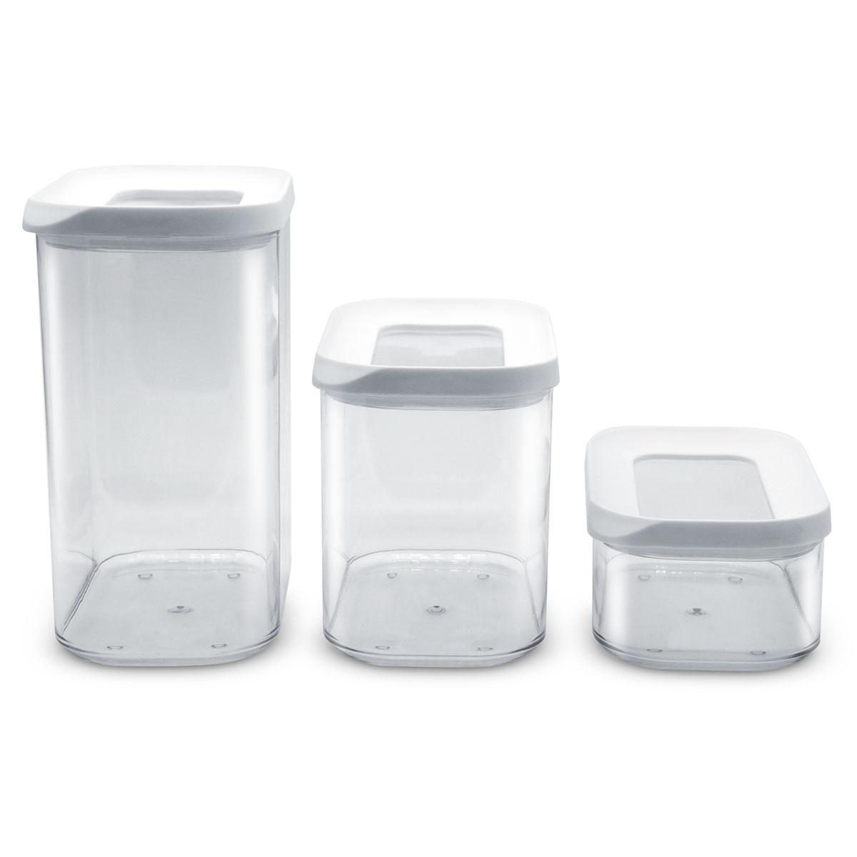 Tres contenedores con tapa blanca libres de bpa transparentes