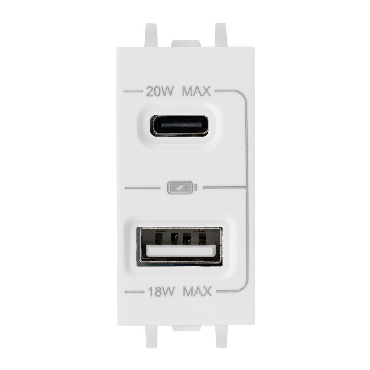 Toma de carga usb tipo a y tipo c de 1 módulo blanco tiza