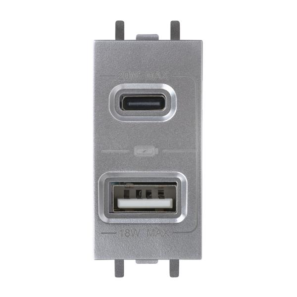 TOMA DE CARGA USB TIPO A Y TIPO C DE 1 MÓDULO TITANIO MATE
