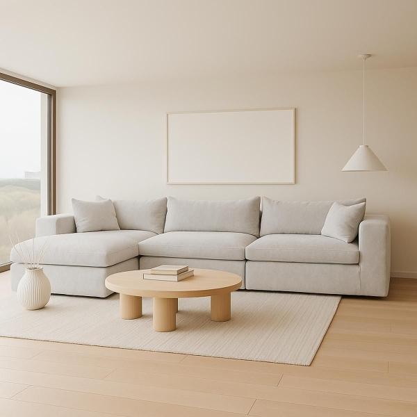 SALA CHAISE COTTON 4 PIEZAS 100% DE ESPUMA GRIS