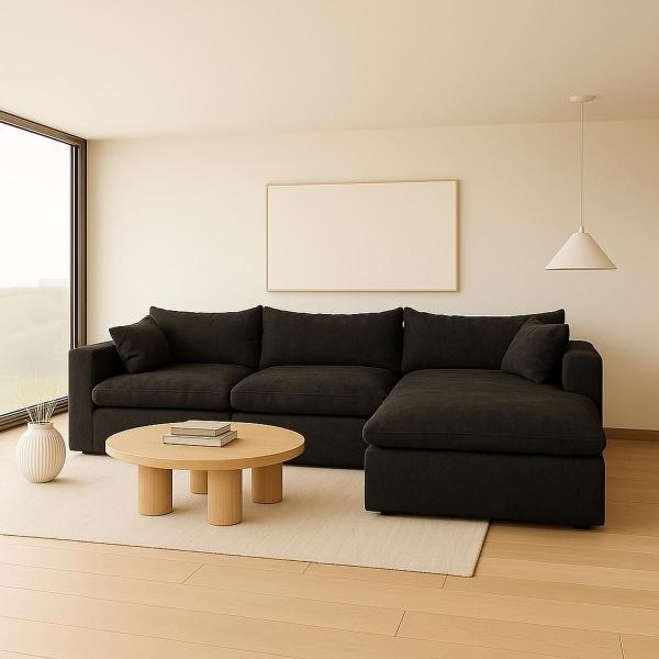 SALA CHAISE COTTON 100% ESPUMA 4 PIEZAS NEGRA