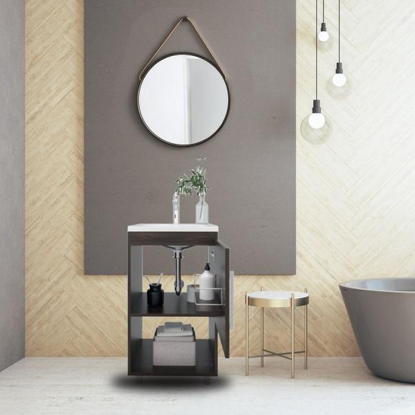 MUEBLE PARA BAÑO DE PISO TIVOLI 18" NOGAL AGLOMERADO CON LAVAMANOS Y GRIFERÍA