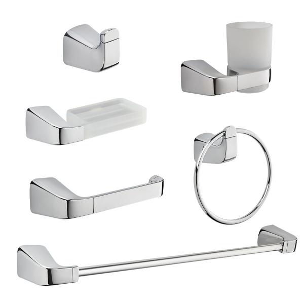 JUEGO 6 PZAS PERCHA JABONERA CEPILLERA PORTAROLLO TOALLERO DE ARGOLLA Y BARRA