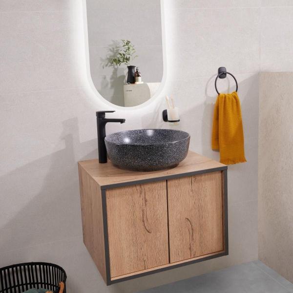 MUEBLE PARA BAÑO FLOTANTE LISBOA PLUS 24" MACADAMIA AGLOMERADO CON LAVAMANOS Y GRIFERÍA