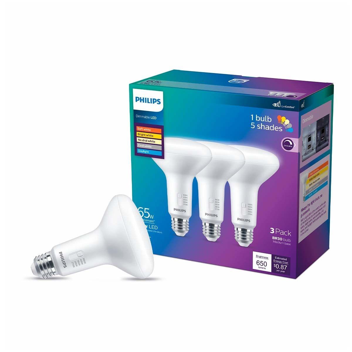 Focos led br30 atenuable 5 colores de luz. 3 piezas