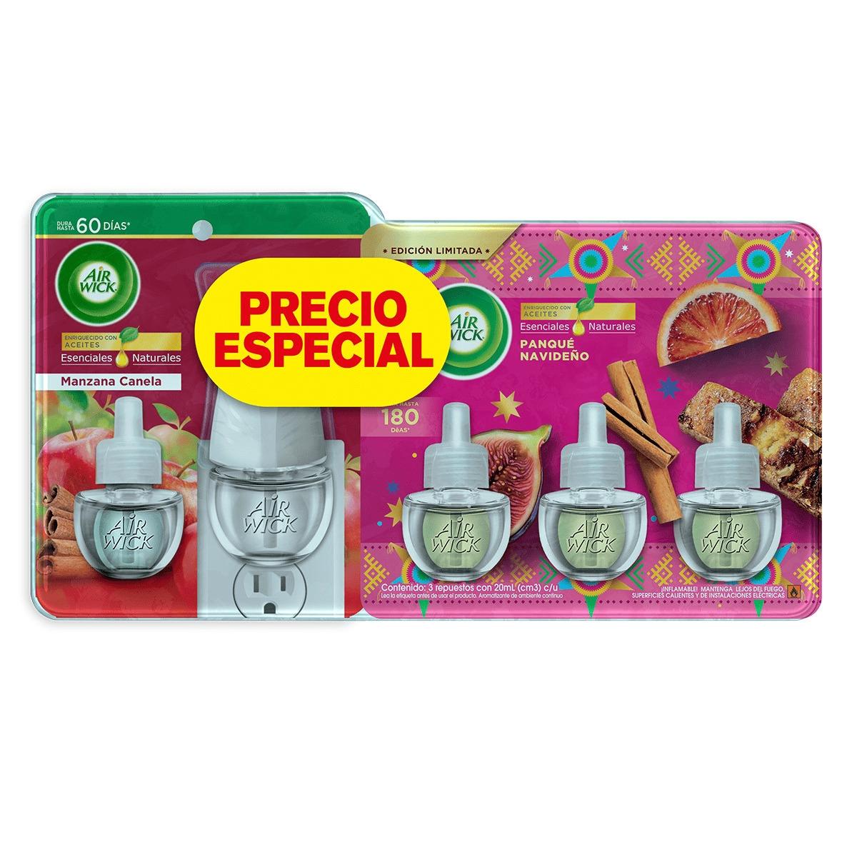 Airwick eléctrico mza canela + 3pk panqué navideño