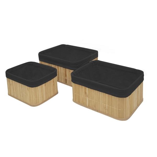 SET 3 GAVETAS DE BAMBÚ CON FORRO NEGRO