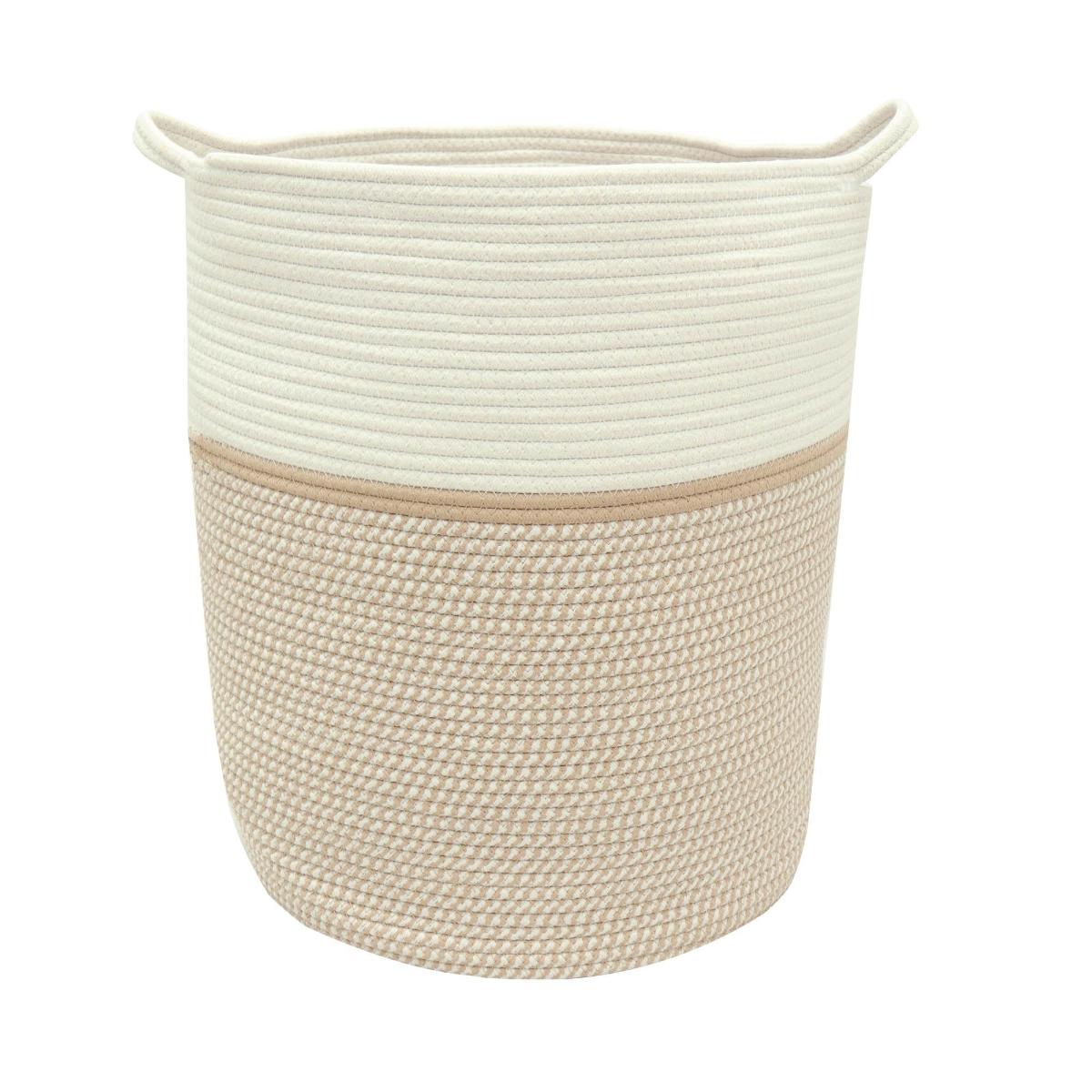 Cesto ropa tejido beige con blanco