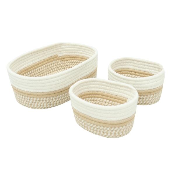 SET 3 GAVETAS TEJIDAS BEIGE CON BLANCO