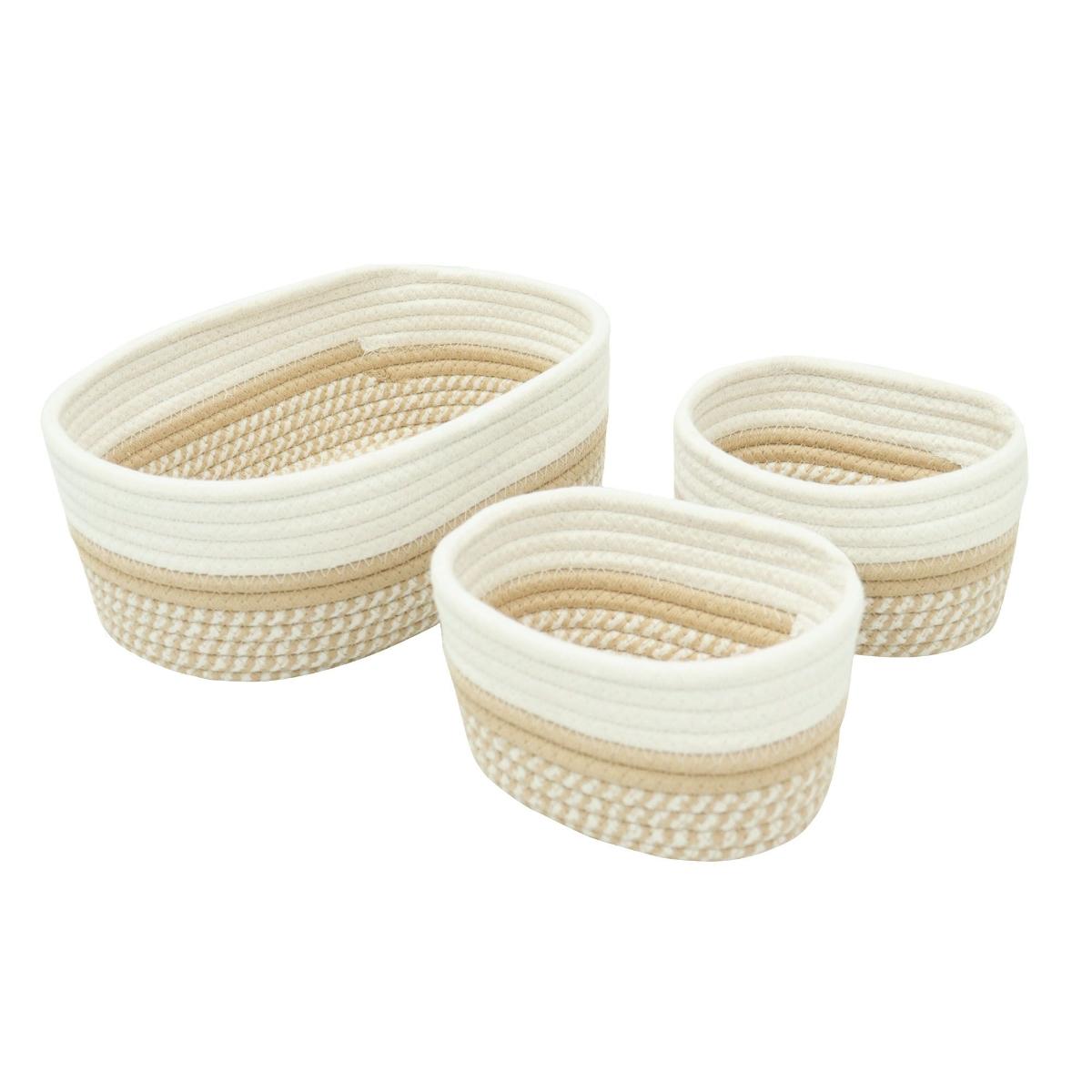 Set 3 gavetas tejidas beige con blanco