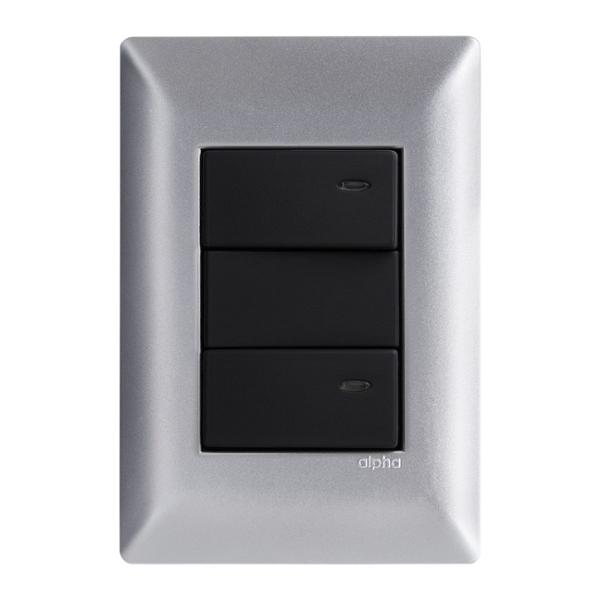 PLACA SILVER CON 2 APAGADORES SENCILLOS CON PILOTO NEGRO