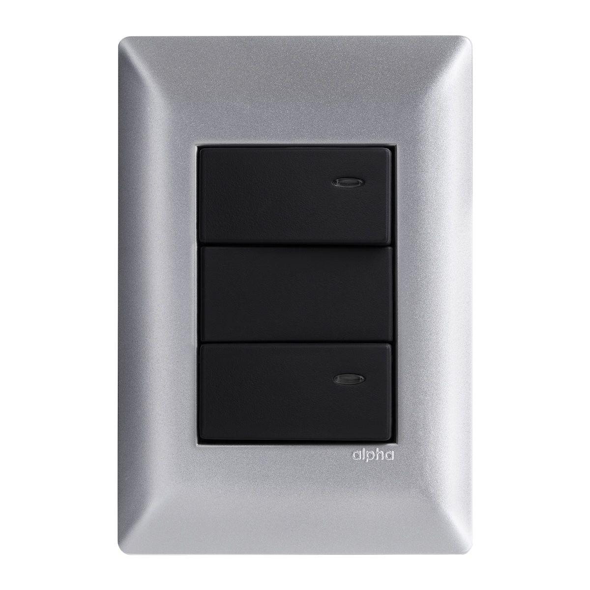 Placa silver con 2 apagadores sencillos con piloto negro
