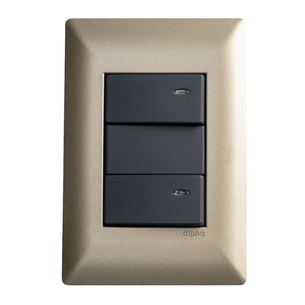 PLACA CHAMPAGNE CON 2 APAGADORES SENCILLOS CON PILOTO NEGRO