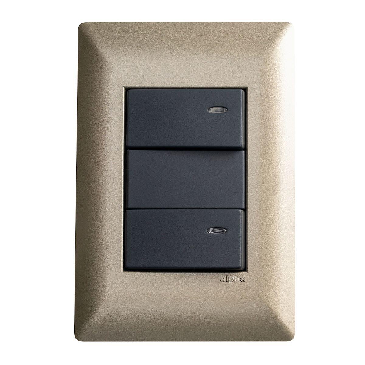 Placa champagne con 2 apagadores sencillos con piloto negro