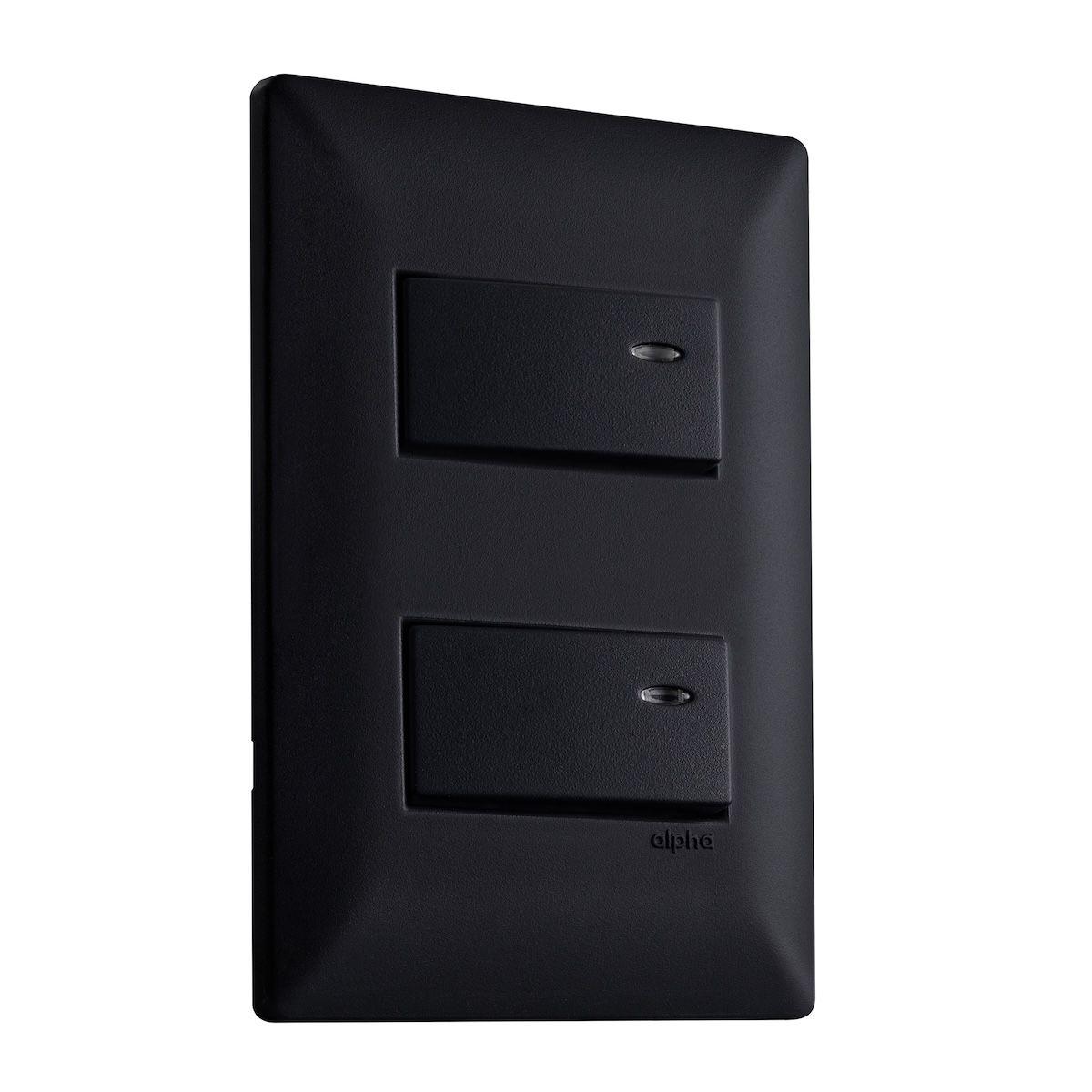 Placa black con 2 apagadores sencillos con piloto negro