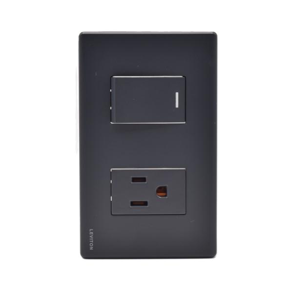 INTERRUPTOR SENCILLO Y CONTACTO NEGRO CON PLACA STALO