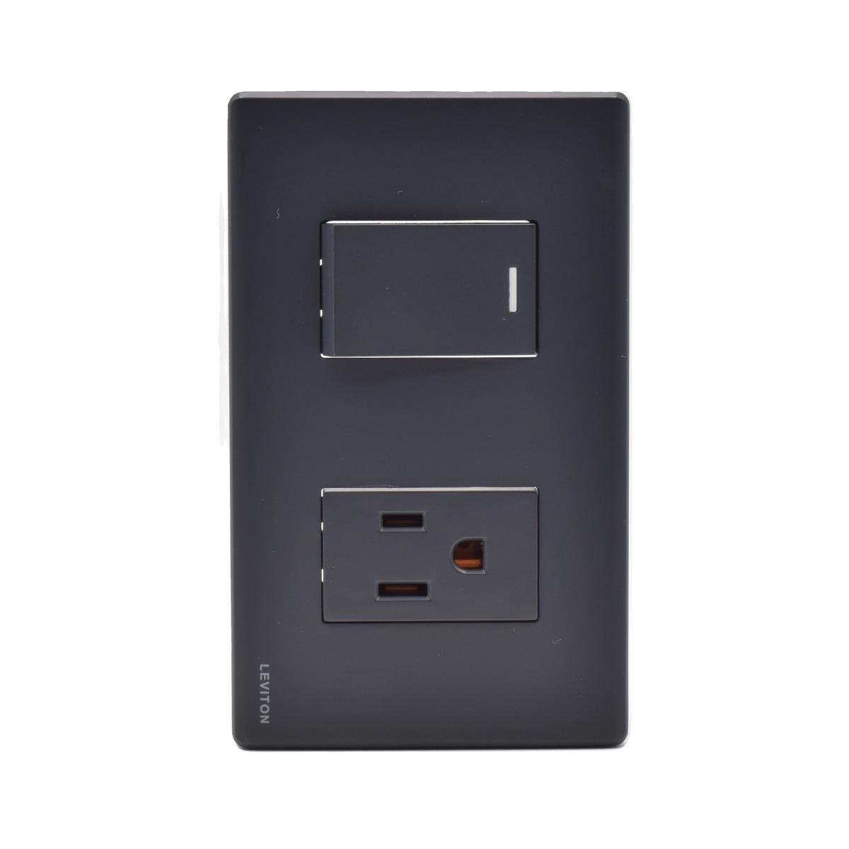 Interruptor sencillo y contacto negro con placa stalo