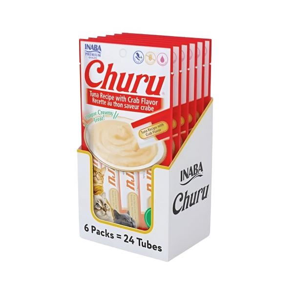 PREMIO CHURU PARA GATO SABOR CANGREJO, PURÉ CREMOSO BAJO EN CALORÍAS PAQUETE DE 4 TUBOS