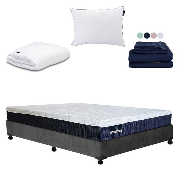 COLCHÓN MATRIMONIAL SPRING AIR + BOX + ALMOHADA + PROTECTOR + SÁBANAS