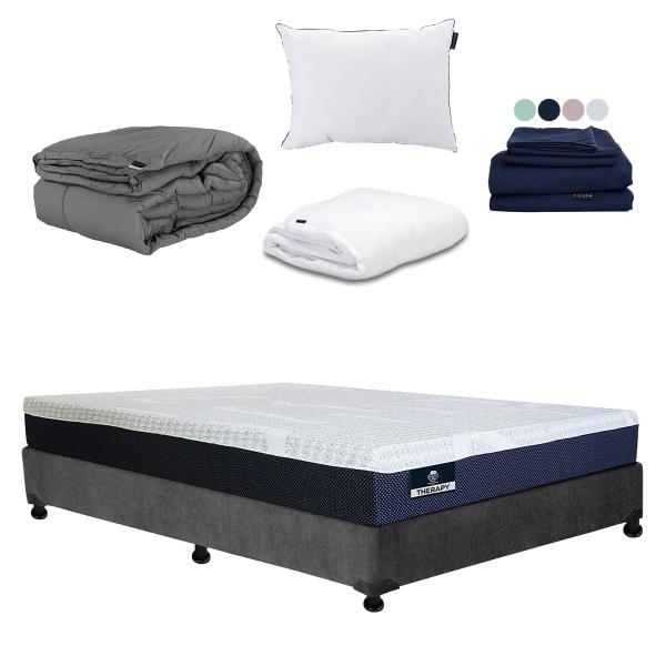 COLCHÓN MATRIMONIAL SPRING AIR + BOX + ALMOHADA + PROTECTOR + SÁBANAS + EDREDÓN