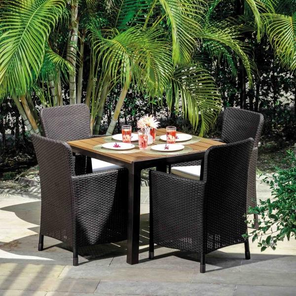 COMEDOR EXTERIOR 4 PUESTOS TIPO RATTAN PARA JARDIN TERRAZA ESTRUCTURA WENGUE MQ