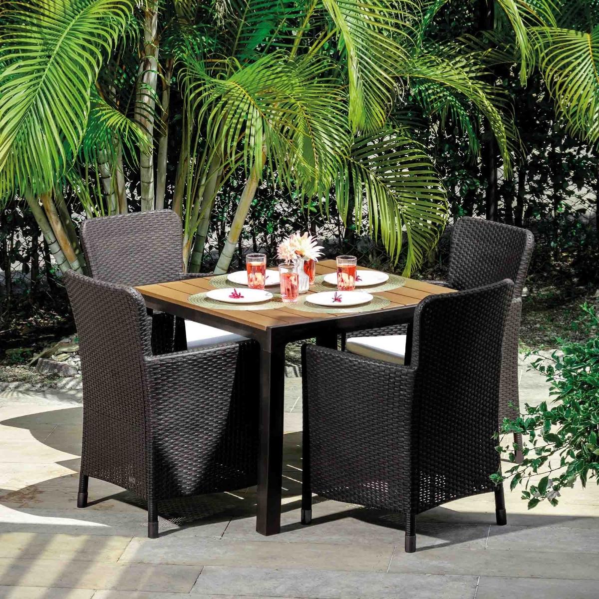 Comedor exterior 4 puestos tipo rattan para jardin terraza estructura wengue mq