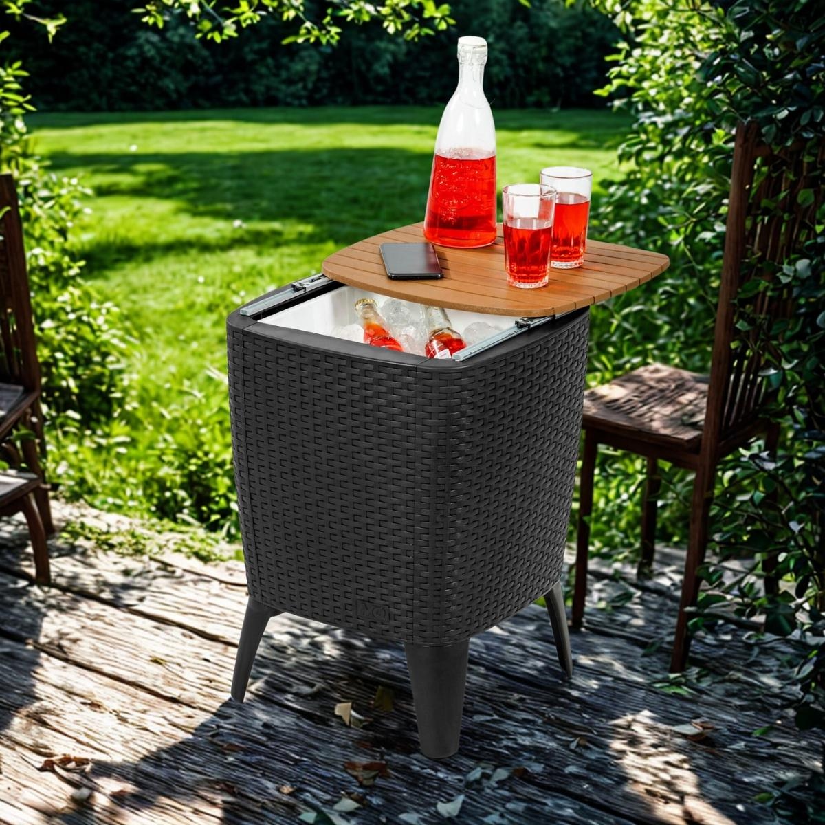 Mesa hielera cooler table mq jardín y exteriores tipo rattán color tabaco