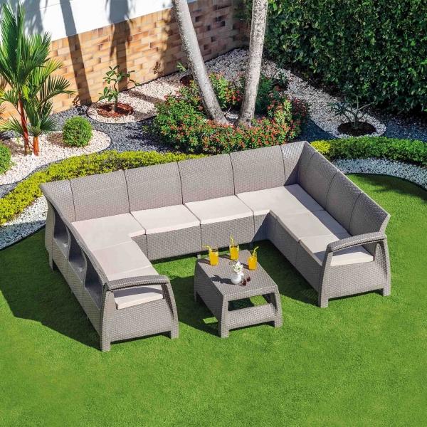 SALA DE EXTERIOR JARDIN TERRAZA LOUNGE EN C TIPO RATAN ESTRUCTURA TAUPE MQ